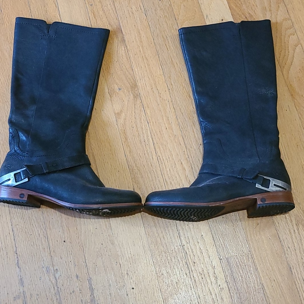 UGG Black Leather Boot Side Zip Size 8